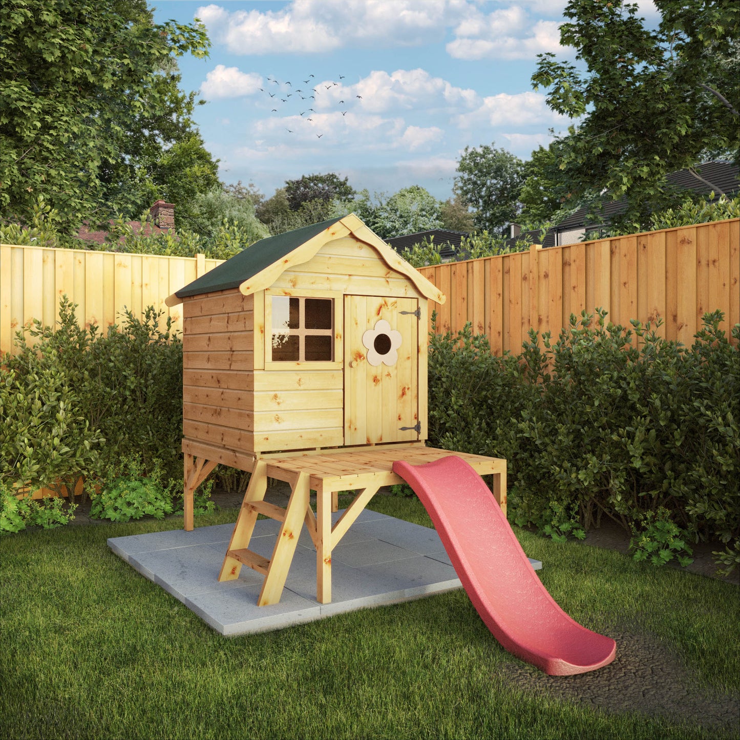 Snug Tower Wooden Playhouse with Slide