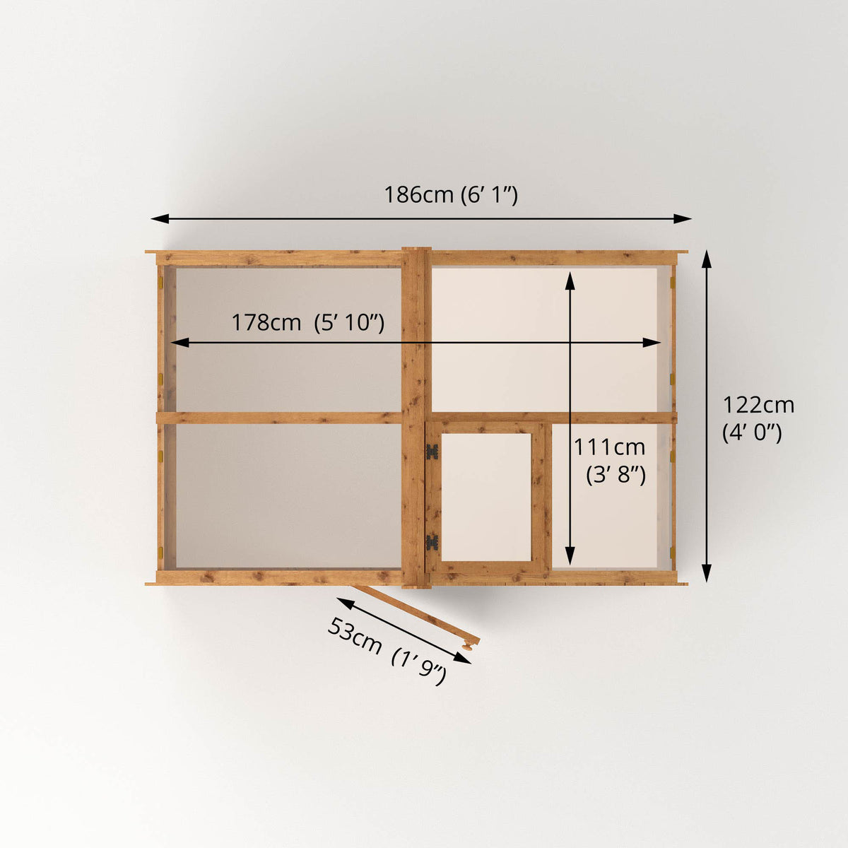 measurements showing the dimensions of a timber greenhouse