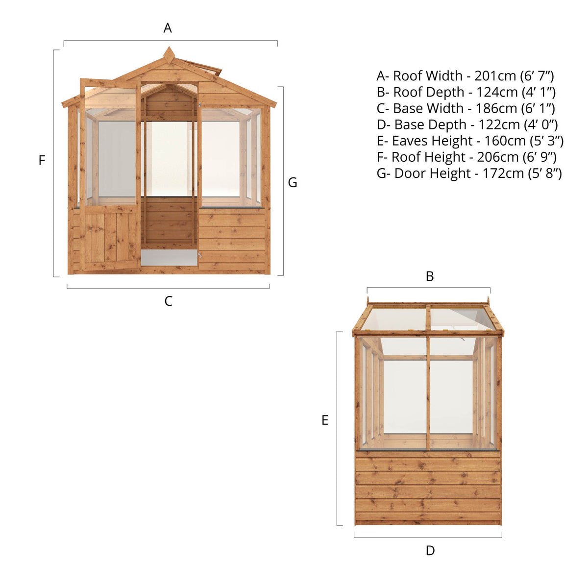 measurements showing the dimensions of a timber greenhouse