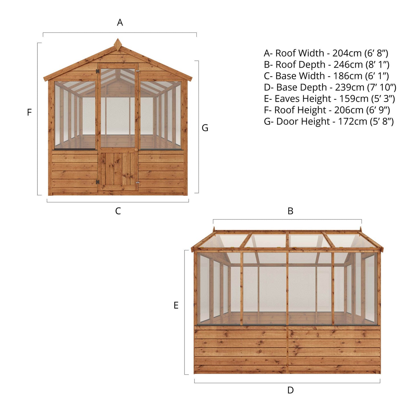 8 x 6 Evesham Wooden Greenhouse