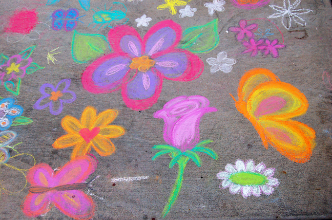 Chalk flowers on concrete Chalk flowers on concrete