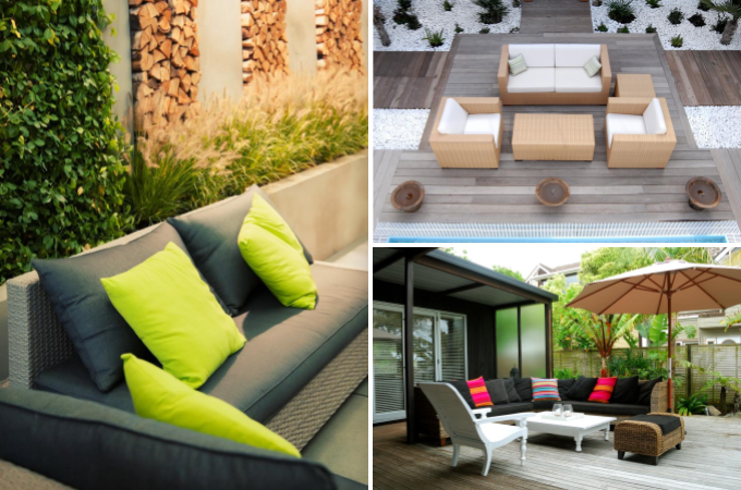 Collection of 3 outdoor seating arrangements Collection of 3 outdoor seating arrangements