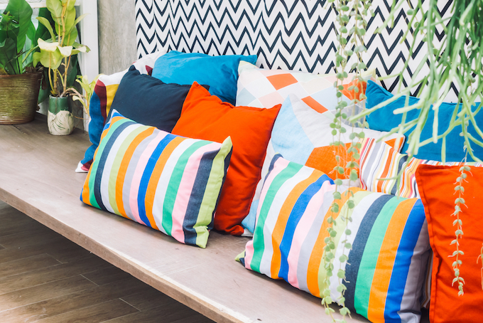 Cushions outdoors on seating area Cushions outdoors on seating area