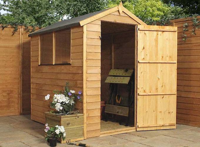 6x4ft Overlap Single Door Apex Wooden Shed from Waltons
