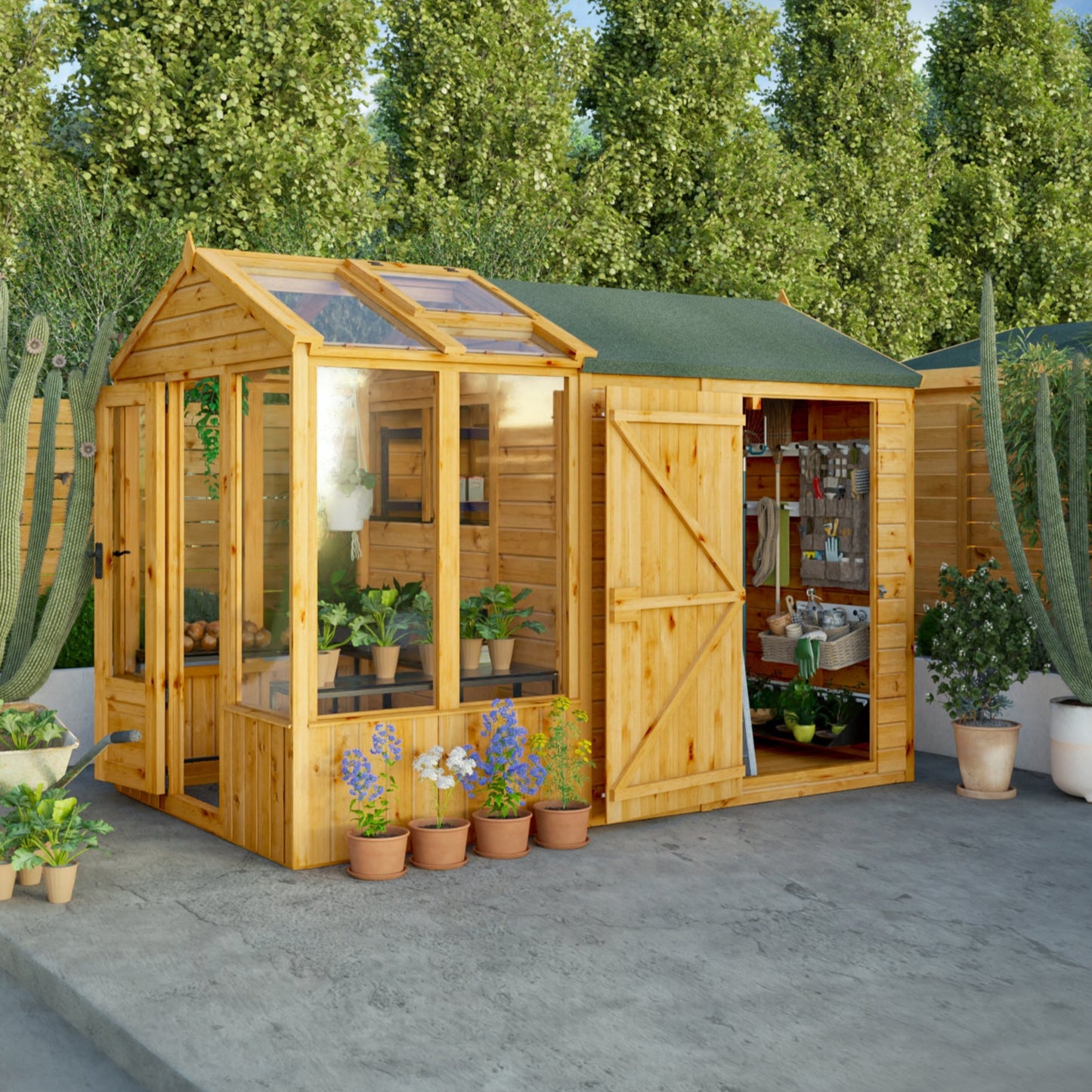 10 x 6 Woodsman Styrene Combi Greenhouse with Shed