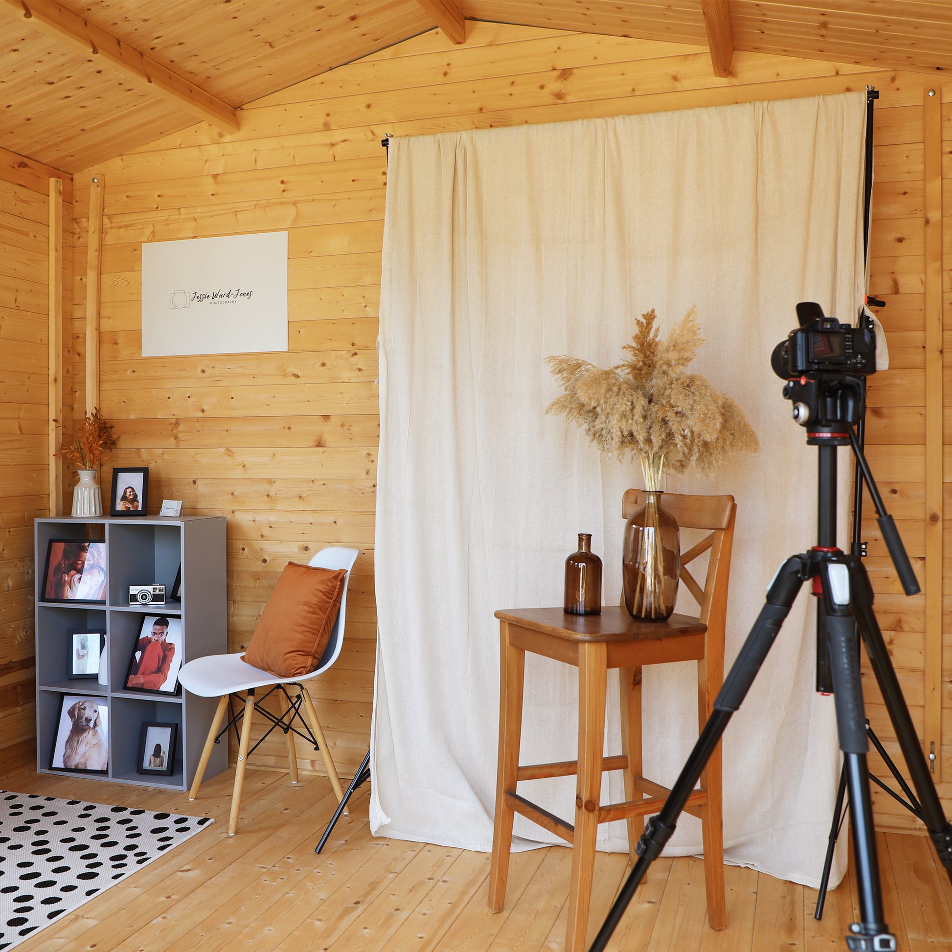 A log cabin being used as a photography studio