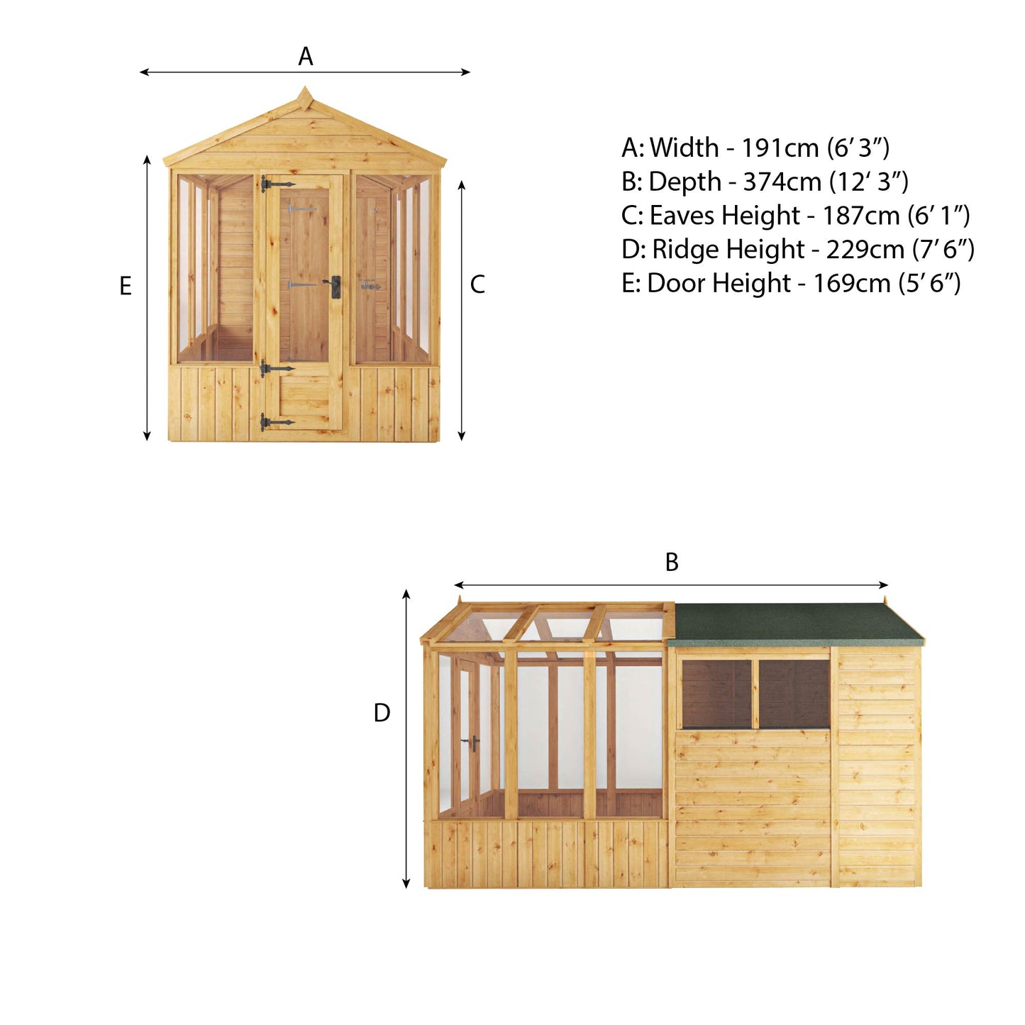 12 x 6 Woodsman Glass Combi Greenhouse with Shed
