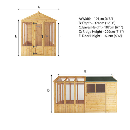 12 x 6 Woodsman Glass Combi Greenhouse with Shed
