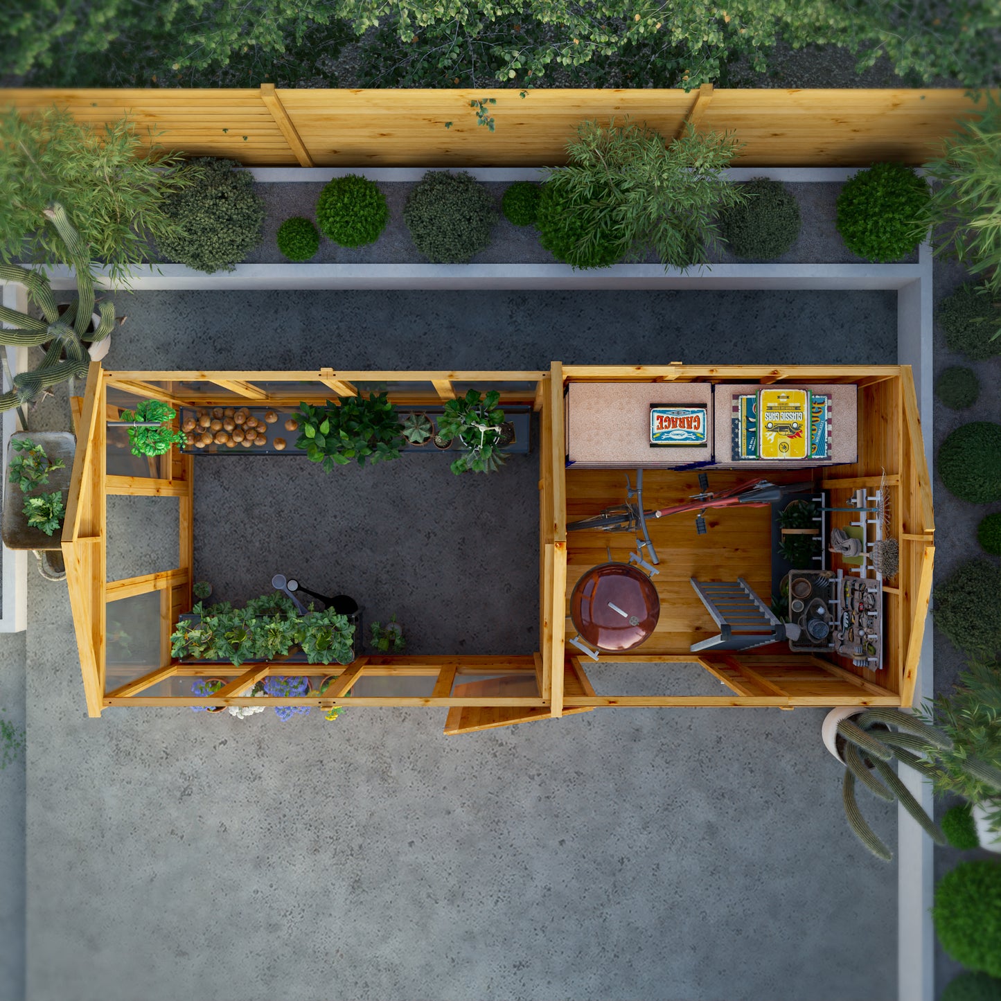 14 x 6 Woodsman Glass Combi Greenhouse with Shed