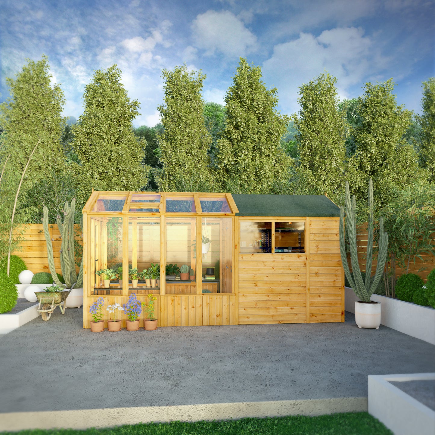 14 x 6 Woodsman Glass Combi Greenhouse with Shed