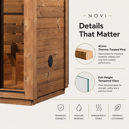 Novi Rose Premium Cube Outdoor Sauna - 3 Person