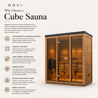 Novi Rose Premium Cube Outdoor Sauna - 3 Person
