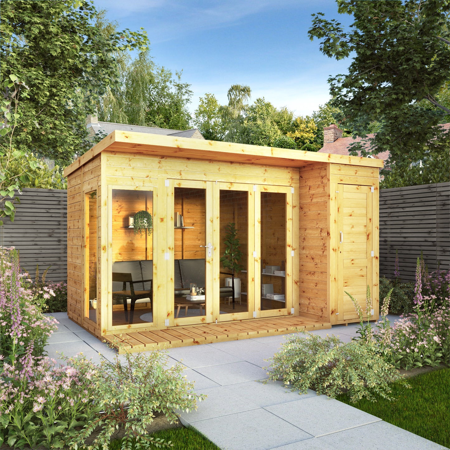 12 x 8 Contemporary Summerhouse with Side Shed