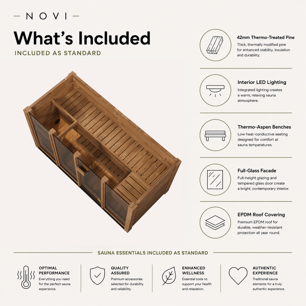 Novi Rose Premium Cube Outdoor Sauna - 4 Person
