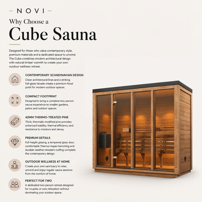 Novi Rose Premium Cube Outdoor Sauna - 4 Person