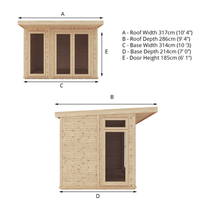3m x 2m Classic insulated garden room specification diagram