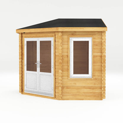 The 3m x 3m Goldcrest Corner Log Cabin with White UPVC