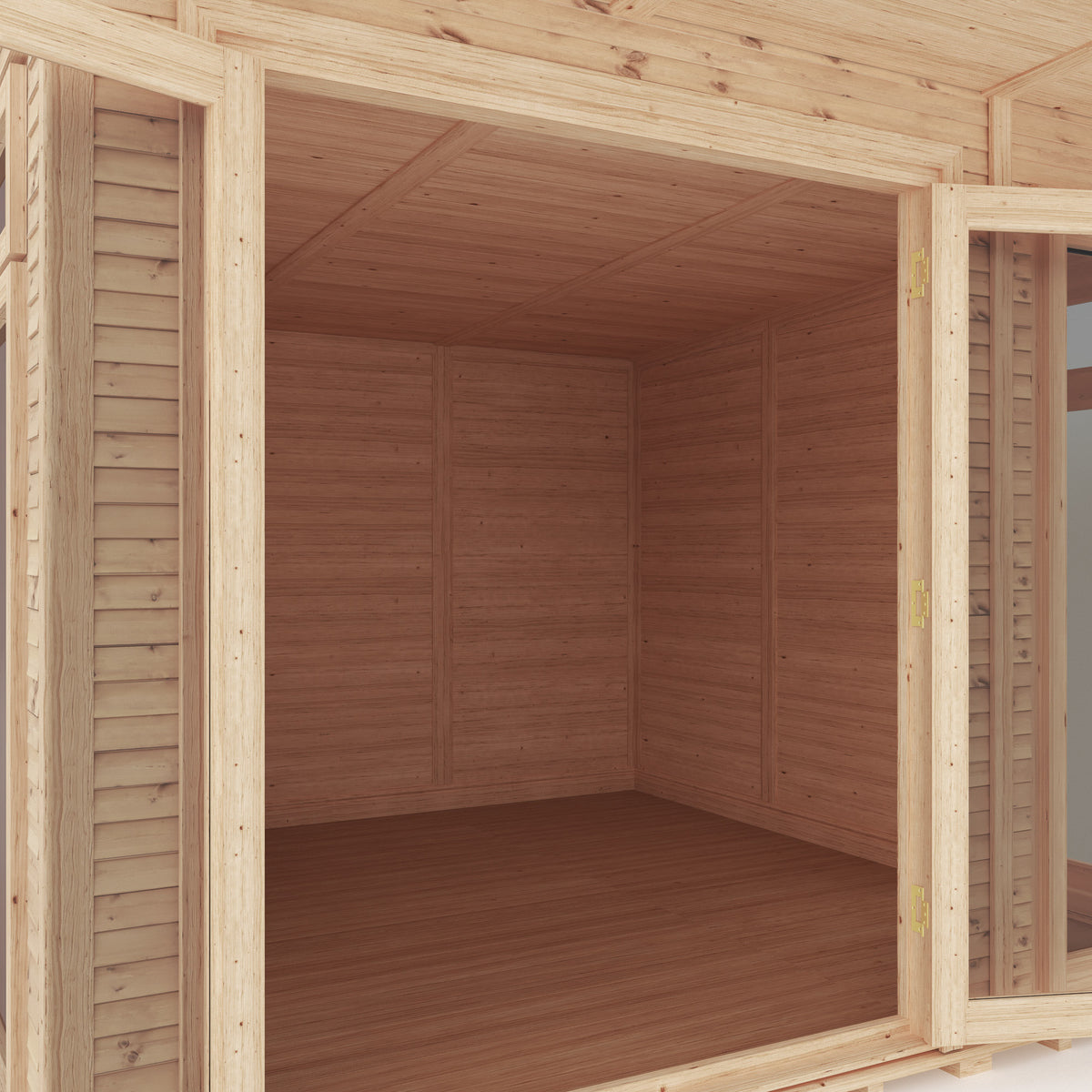 A closer look at the inside of a 3m x 3m garden room