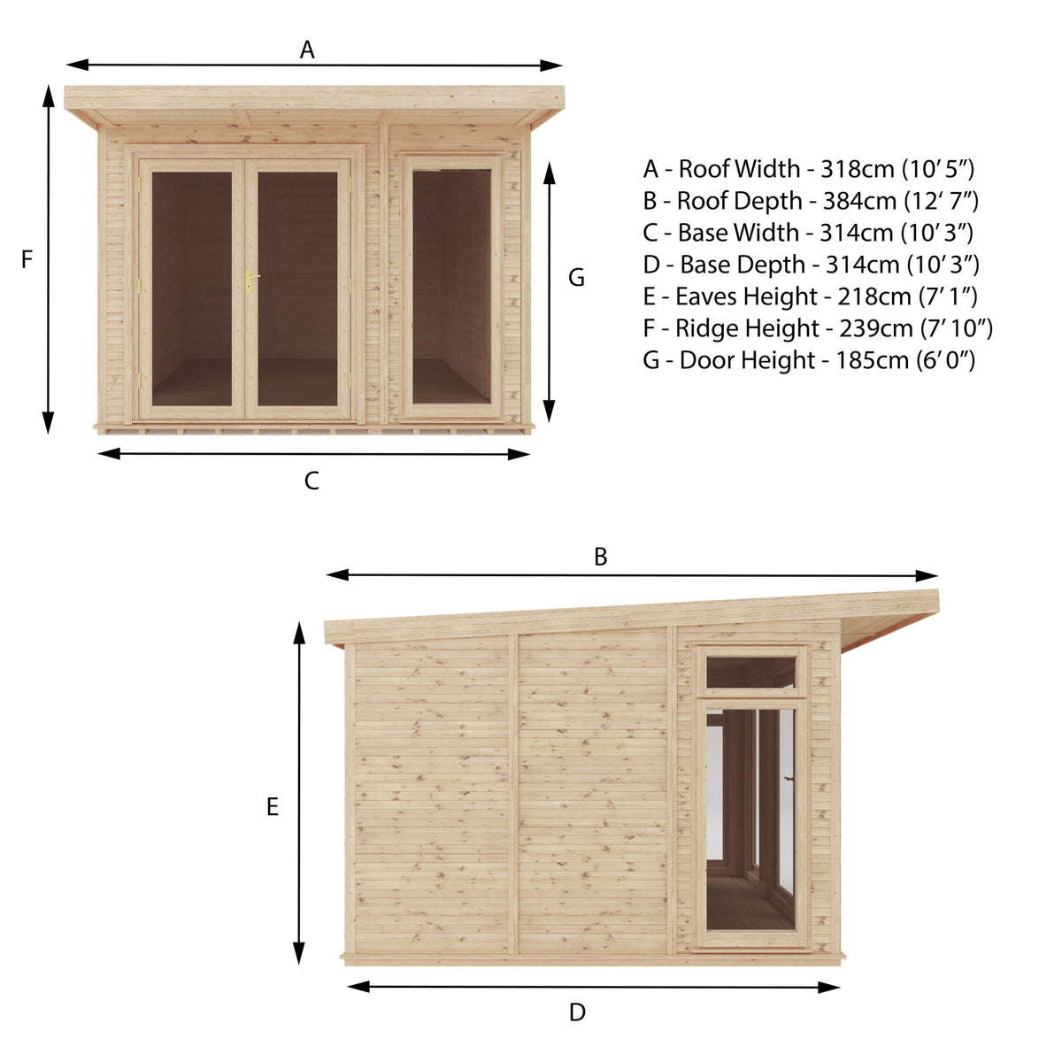 3m x 3m Classic insulated garden room specification diagram