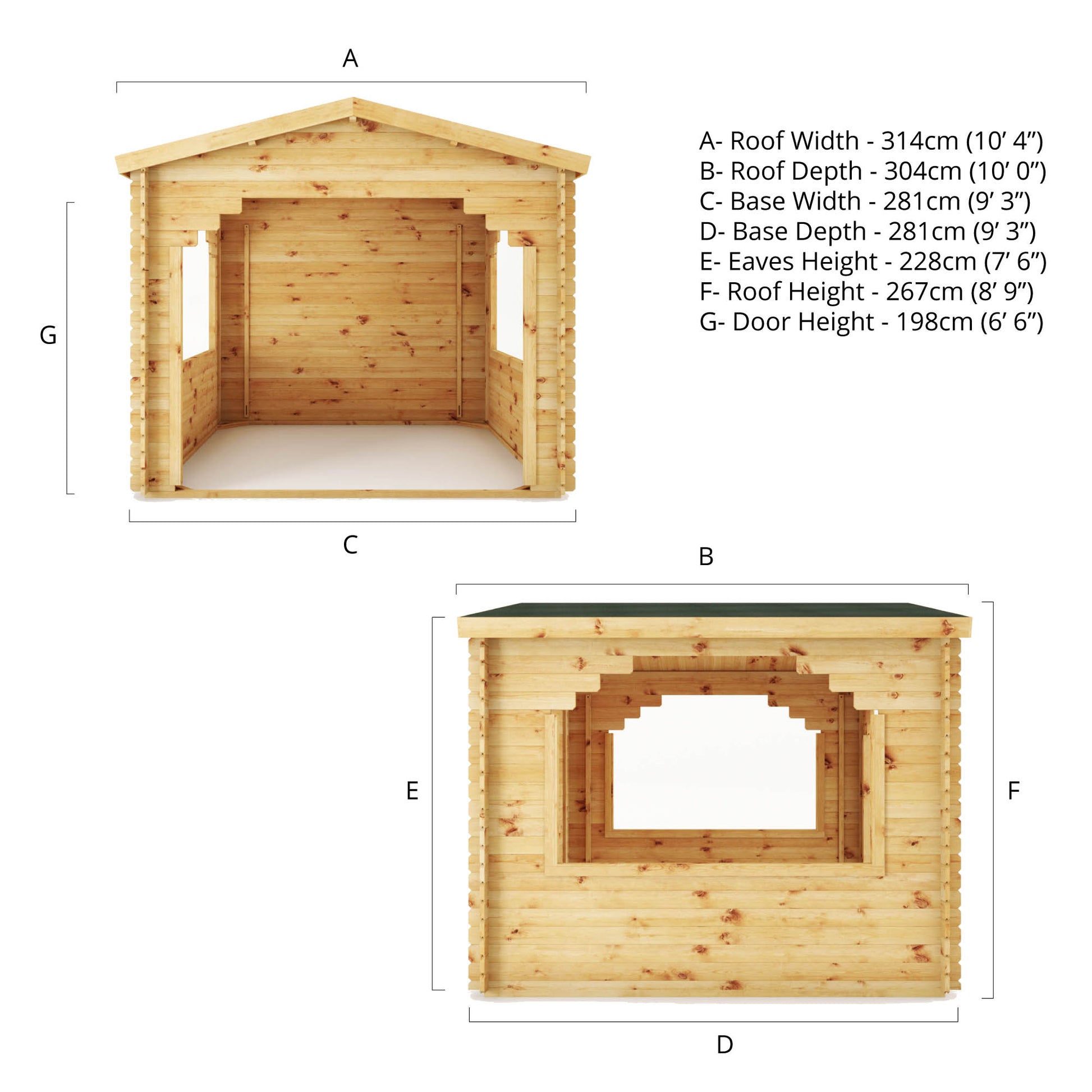 Dimensions of a gazebo made out of log cabin boards, ideal for a hot tub cover in the garden