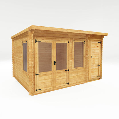 4.1m x 3m Pent Log Cabin with Side Shed