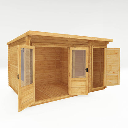 4.1m x 3m Pent Log Cabin with Side Shed