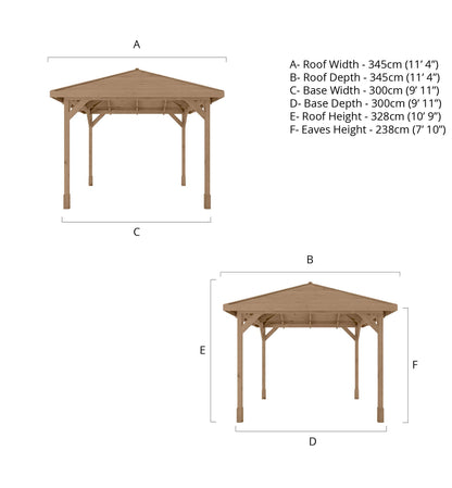 3m x 3m Pressure Treated Gazebo with Tongue & Groove Roof