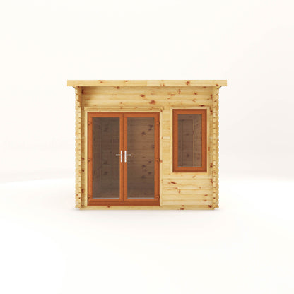 The 3m x 3m Tawny Curved Roof Log Cabin with Oak UPVC