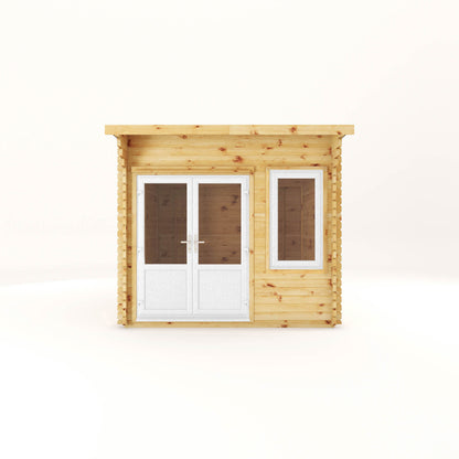 The 3m x 3m Tawny Curved Roof Log Cabin with White UPVC