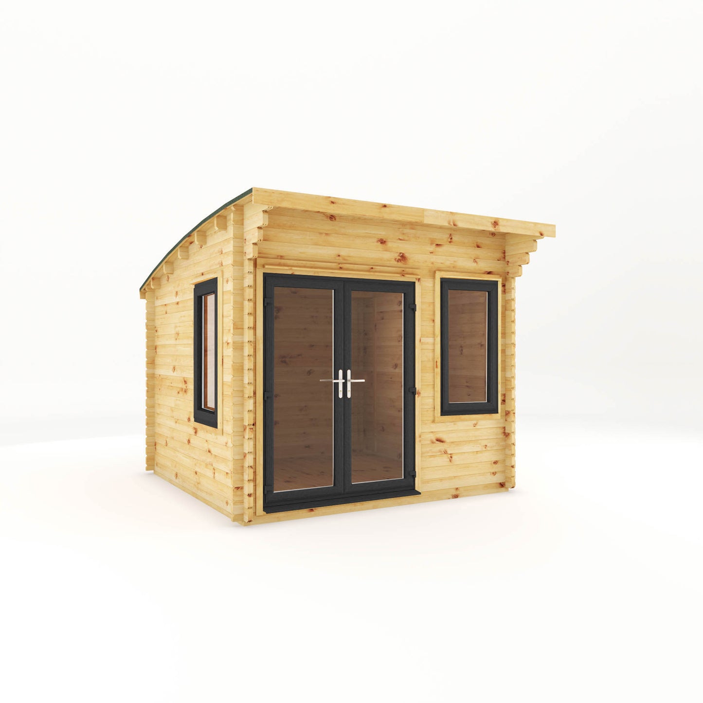 The 3m x 3m Tawny Curved Roof Log Cabin with Anthracite UPVC