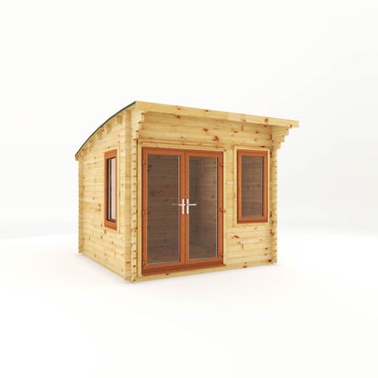 The 3m x 3m Tawny Curved Roof Log Cabin with Oak UPVC