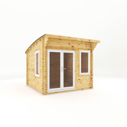 The 3m x 3m Tawny Curved Roof Log Cabin with White UPVC