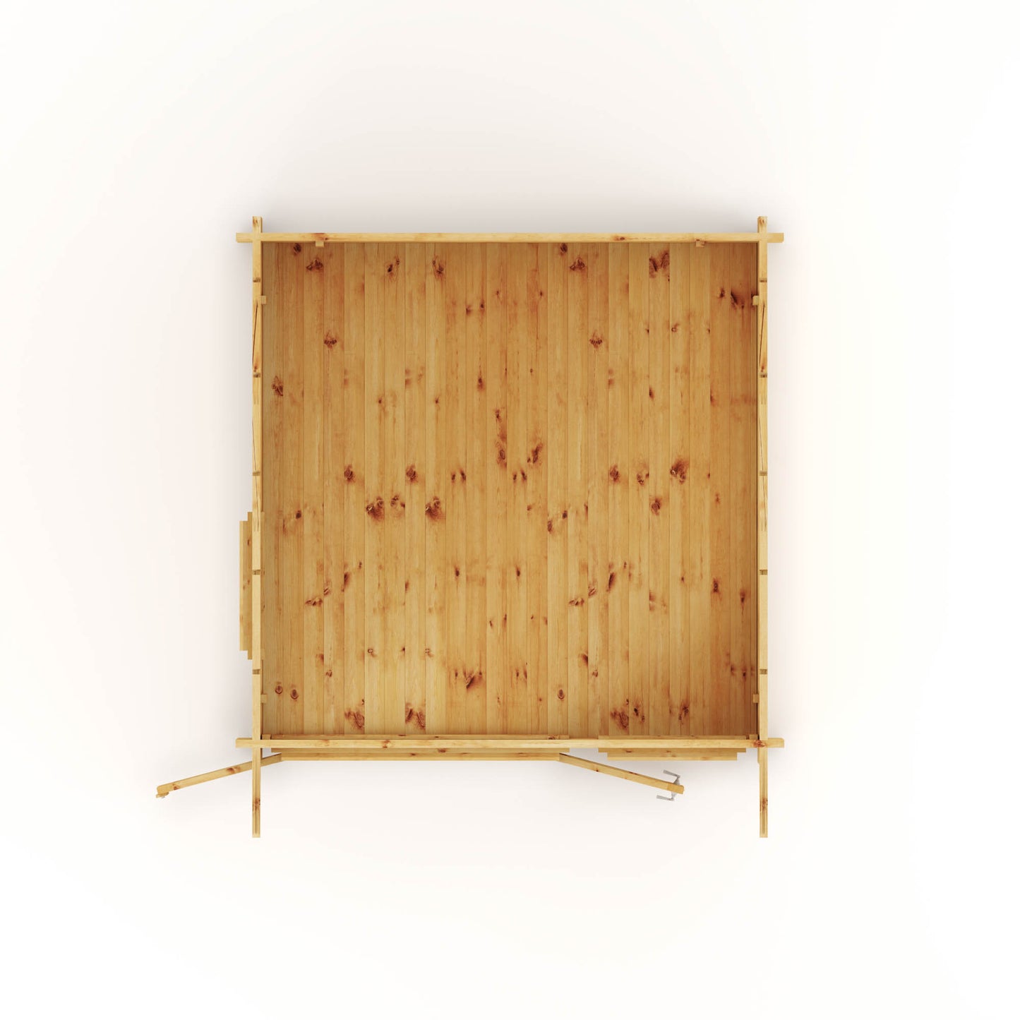 An aerial view of a 3m x 3m timber log cabin