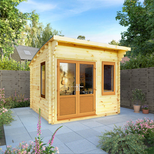 The 3m x 3m Tawny Curved Roof Log Cabin with Oak UPVC