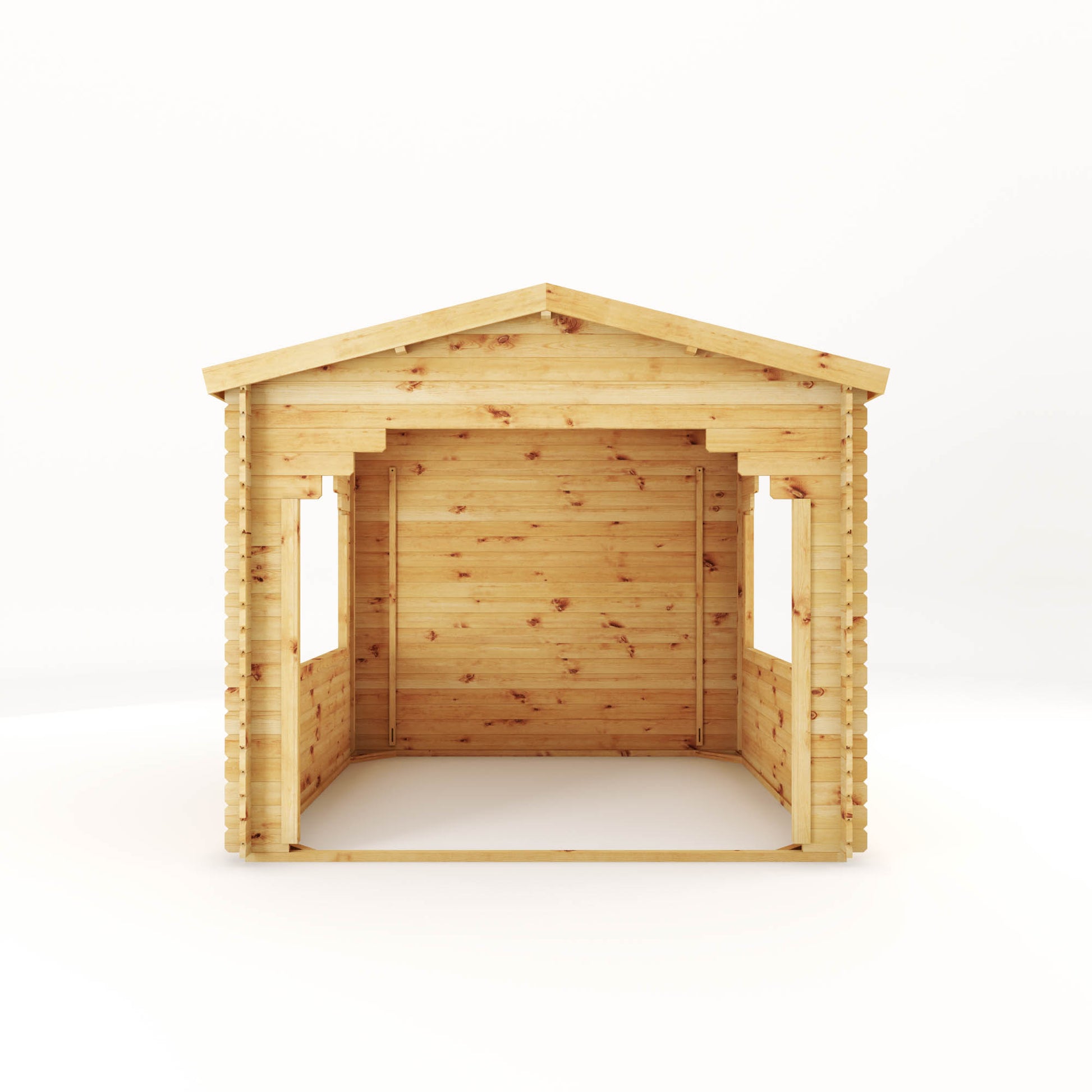 A gazebo made out of log cabin boards, ideal for a hot tub cover in the garden