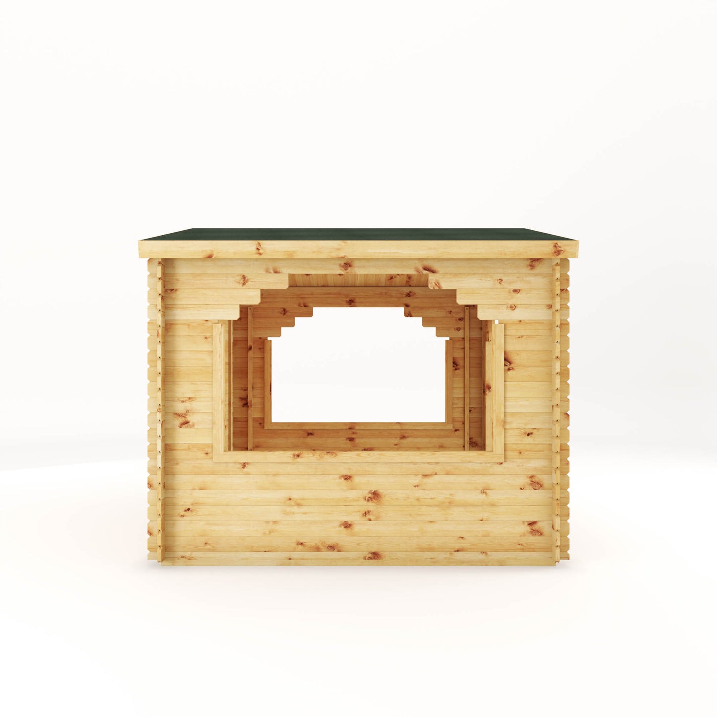 A gazebo made out of log cabin boards, ideal for a hot tub cover in the garden