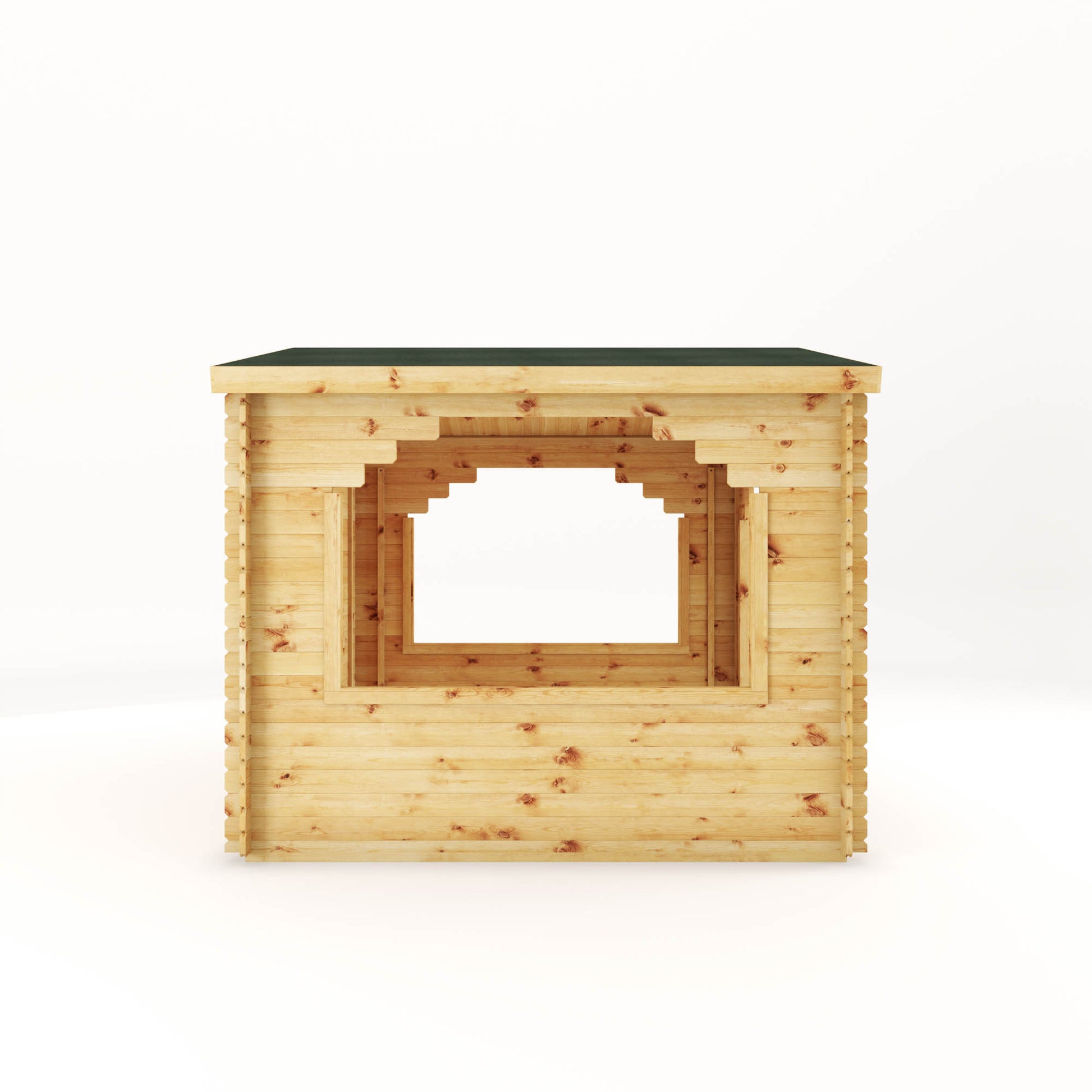 A gazebo made out of log cabin boards, ideal for a hot tub cover in the garden