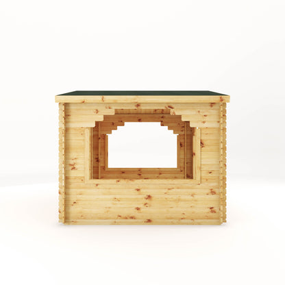 A gazebo made out of log cabin boards, ideal for a hot tub cover in the garden