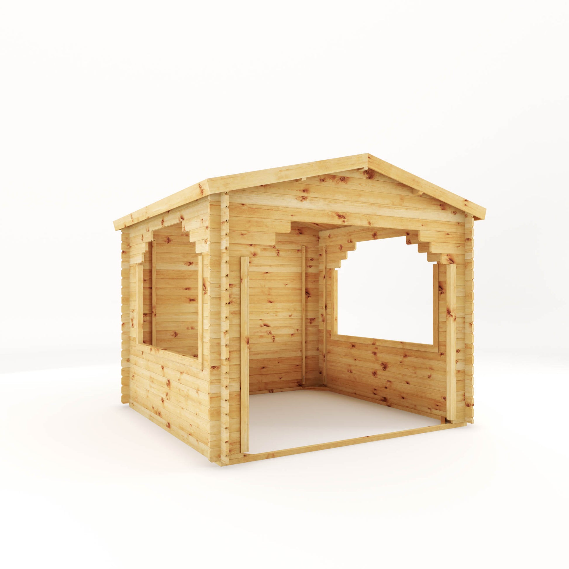 A gazebo made out of log cabin boards, ideal for a hot tub cover in the garden
