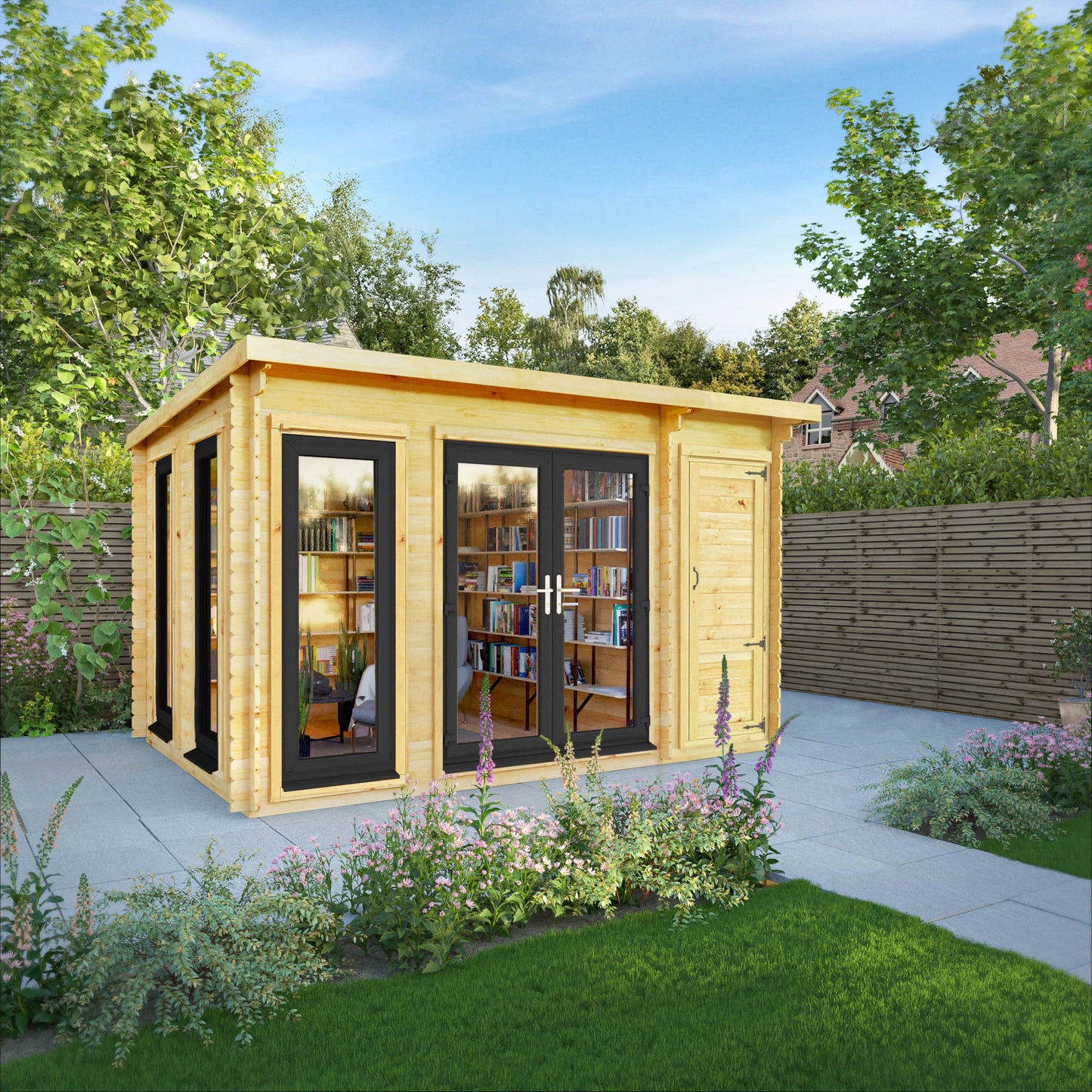 The 4.1m x 3m Wren Pent Log Cabin with Side Shed