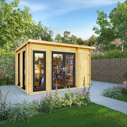 The 4.1m x 3m Wren Pent Log Cabin with Side Shed