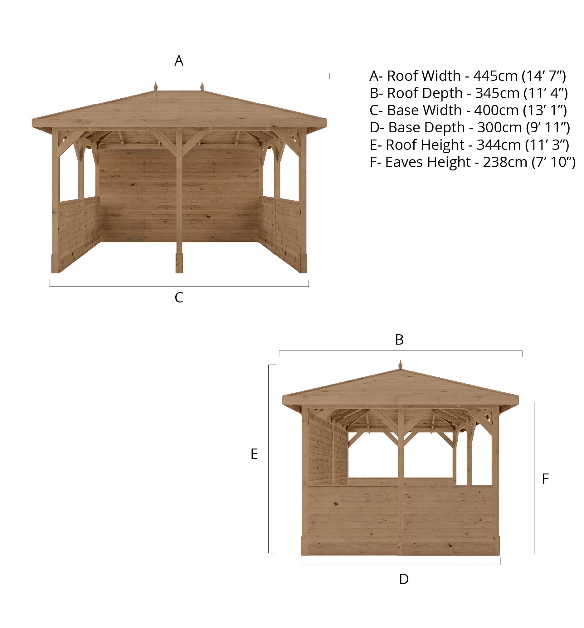 4m x 3m Pressure Treated Gazebo With Panels
