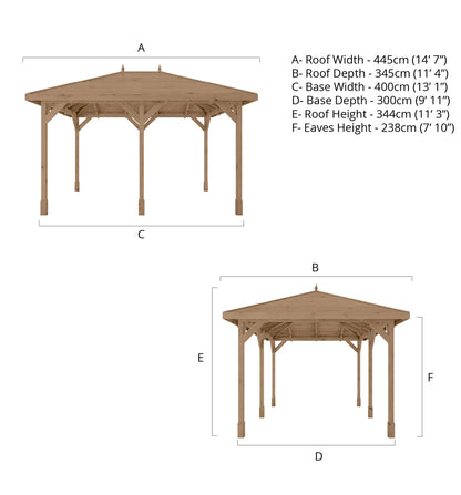 4m x 3m Pressure Treated Gazebo with Tongue & Groove Roof