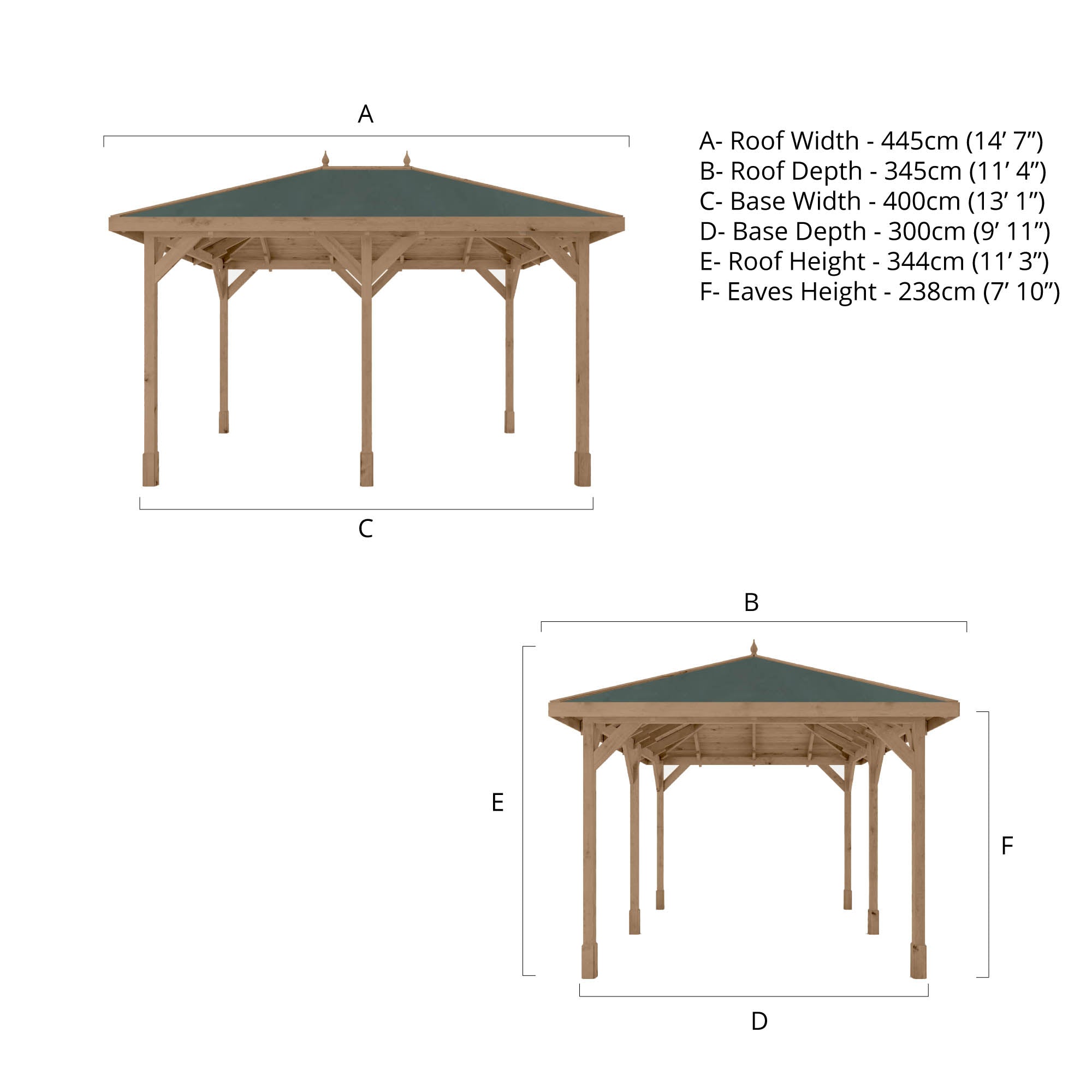 4m x 3m Pressure Treated Gazebo with Tongue & Groove Roof
