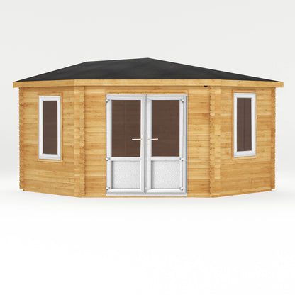 The 4m x 4m Goldcrest Corner Log Cabin with White UPVC