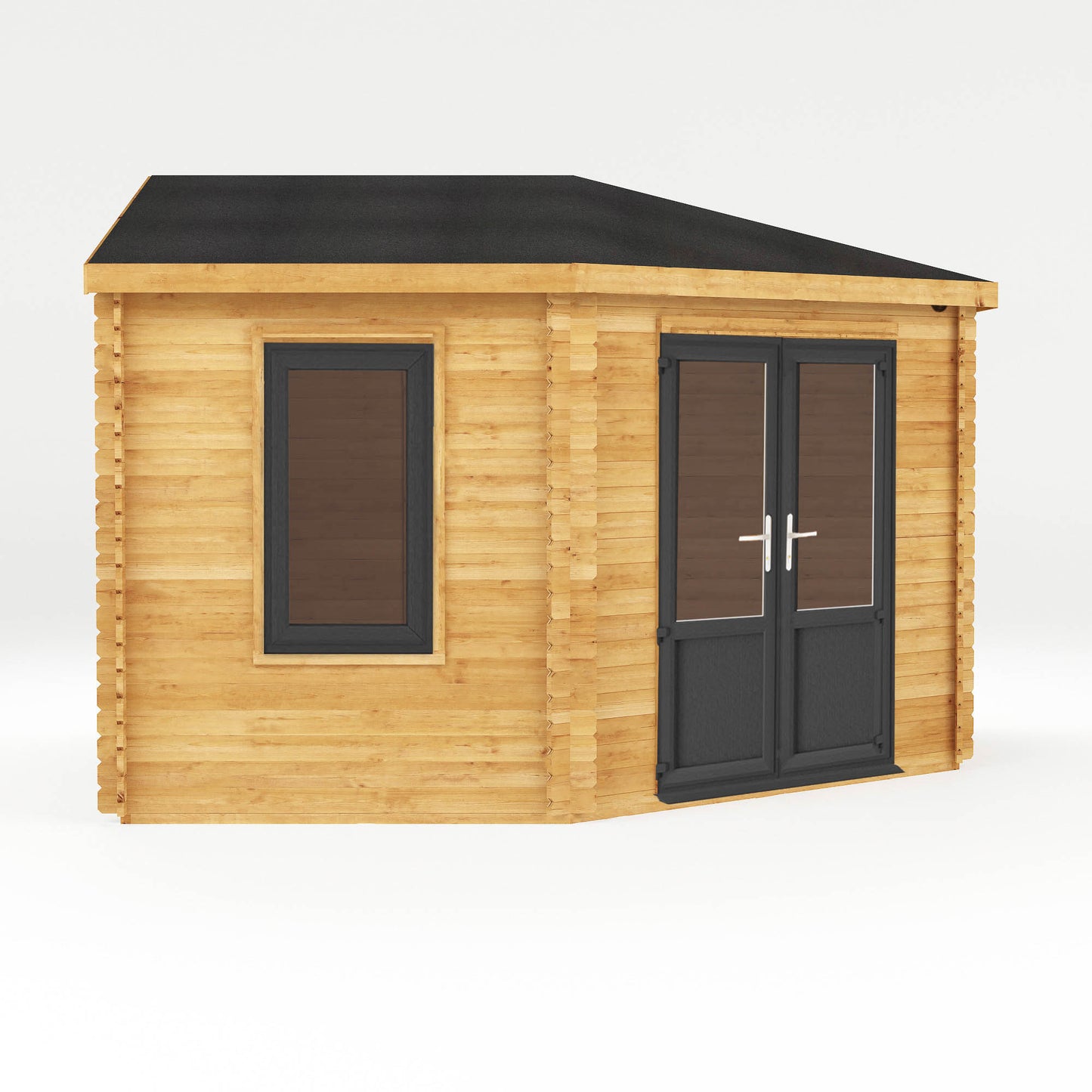 The 4m x 4m Goldcrest Corner Log Cabin with Anthracite UPVC