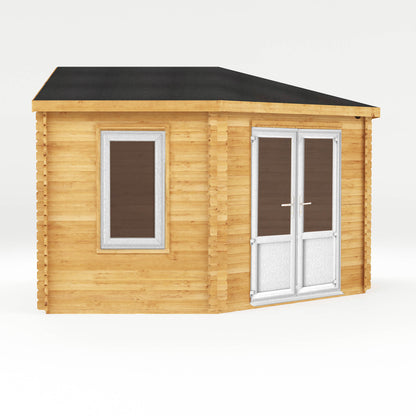 The 4m x 4m Goldcrest Corner Log Cabin with White UPVC