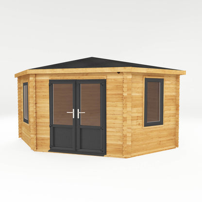 The 4m x 4m Goldcrest Corner Log Cabin with Anthracite UPVC