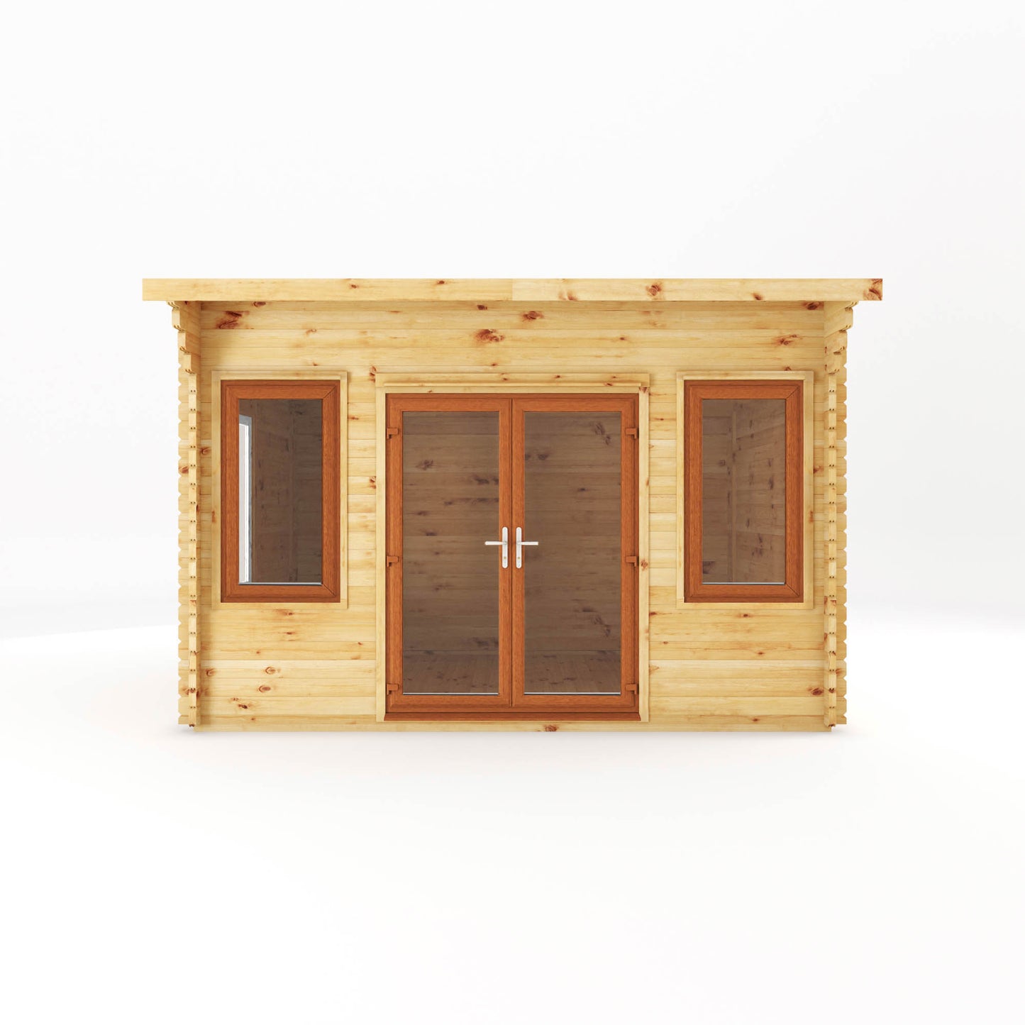 The 4m x 3m Tawny Curved Roof Log Cabin with Oak UPVC