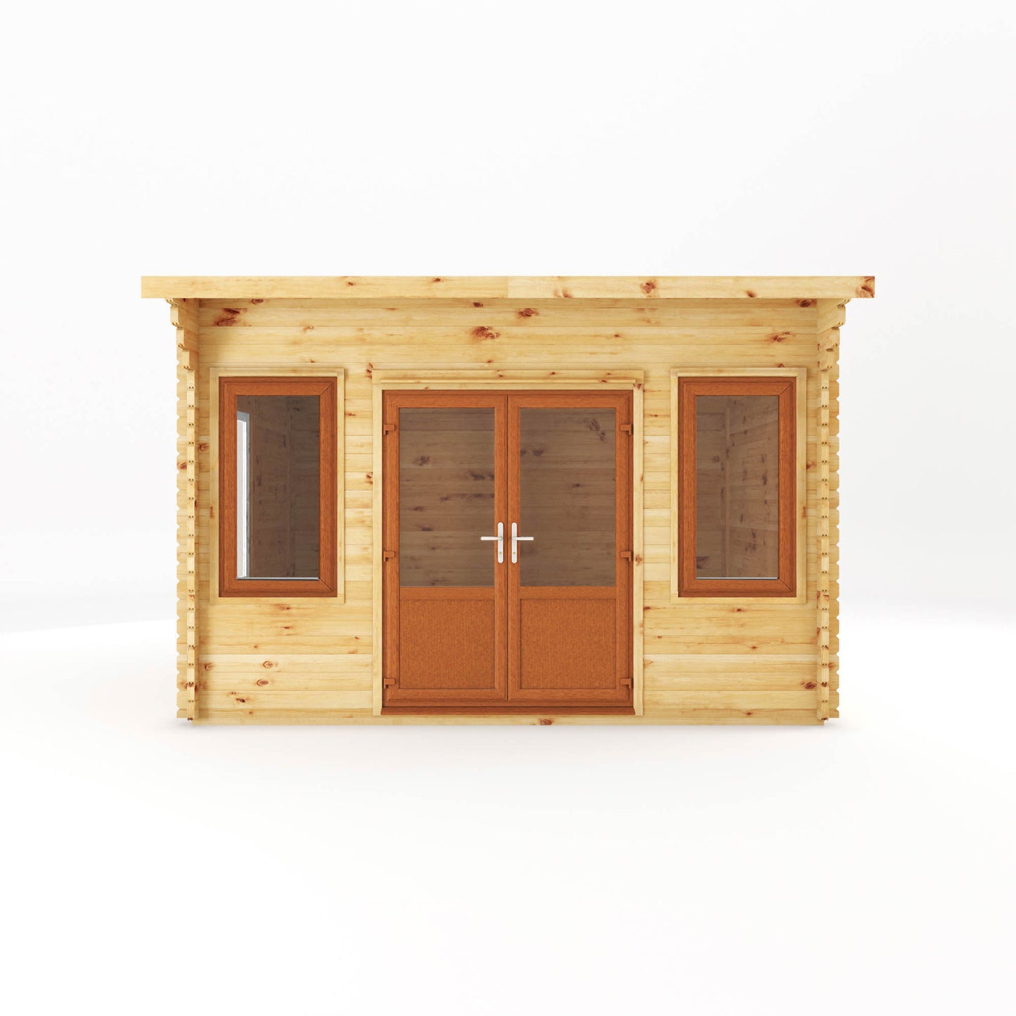 The 4m x 3m Tawny Curved Roof Log Cabin with Oak UPVC